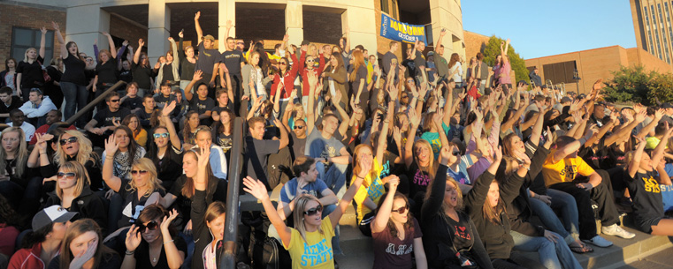 <p>Kent State students gathered outside of the Memorial Athletic and Convocation Center for a pep rally held two days before the homecoming 2010 game, where the Kent State Golden Flashes rolled over the University of Akron zips 28-17.<br />
</p>