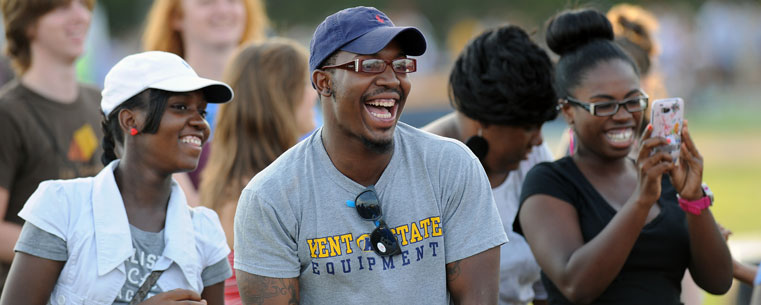 Incoming freshmen at Kent State enjoy a back-to-school gathering on the all-weather track behind DeWeese Health Center.