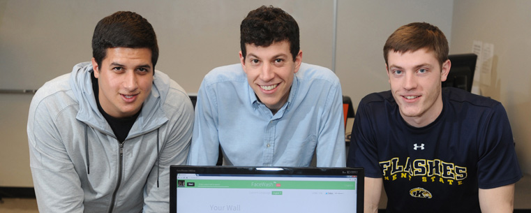 Kent State students (from left to right) Daniel Gur, David Steinberg and Camden Fullmer developed a new app that allows users to clean up their Facebook by removing potentially offensive or undesirable content. The students created the app SimpleWash (formerly known as FaceWash) during a 40-hour “hackathon” competition.