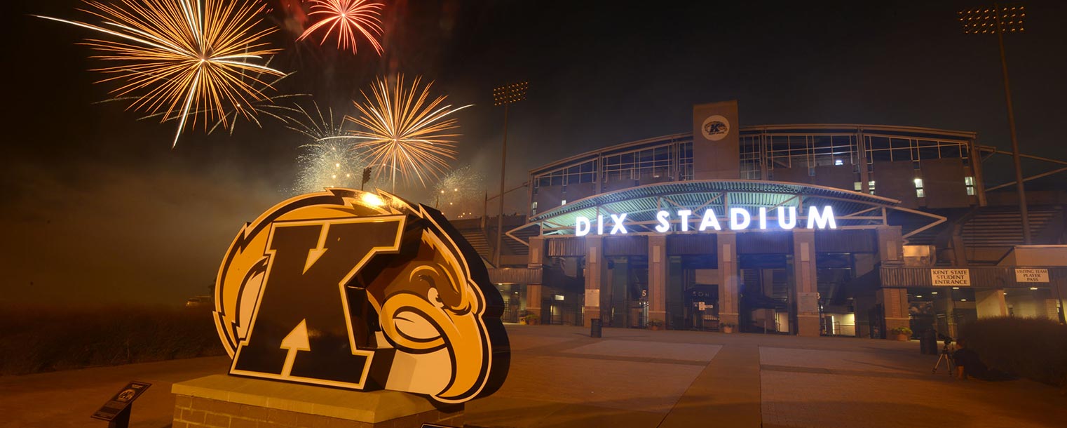 Fireworks blast over Dix Stadium after the Golden Flashes victory over Liberty.