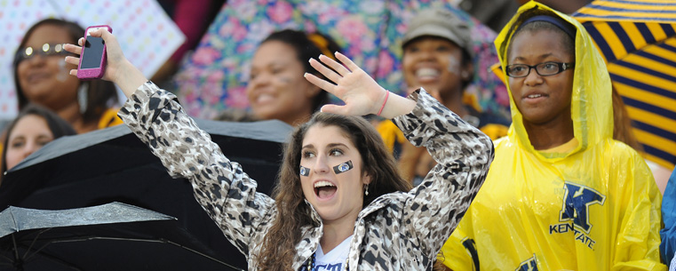 Kent State Golden Flashes fans cheer on the team during the first home game against Louisiana.