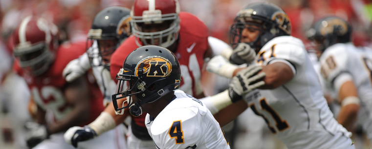 Kent State Golden Flashes wide receiver Eric Adeyemi finds an opening during a game against the University of Alabama.