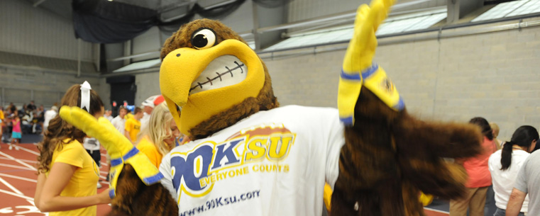 <p>Flash greets Kent State fans at the Fan Experience.<br />
</p>