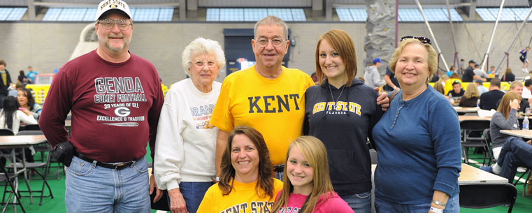 Kent State students and their families enjoy the pre-game festivities in the Kent State Field House.