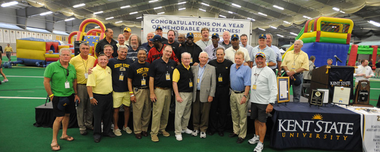 Members of the 1972 MAC championship team are recognized in the Field House during the Flash Fest.