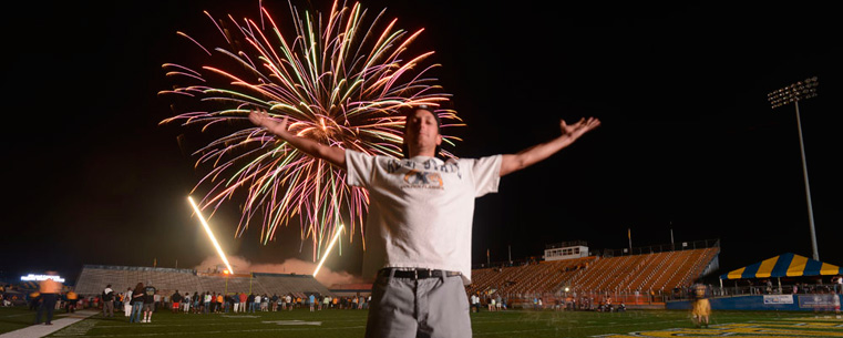 Fireworks fly over Dix Stadium after the close of the season home opener against Towson.