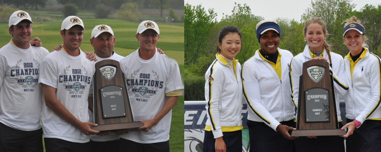 <p>Kent State University's men's golf team won its fourth straight and 20th overall MAC Championship by a resounding 40 strokes<br />
&amp;nbsp;and the women's golf team won its 14th consecutive MAC Championship, the longest championship streak by any sport in conference history.<br />
</p>