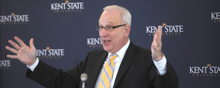 Kent State University President Lester A. Lefton speaks during the groundbreaking of the new Kent State University Regional Academic Center in Twinsburg.