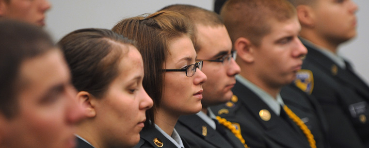 Army ROTC students listen to the featured speaker during the 2009 Veterans Day program.