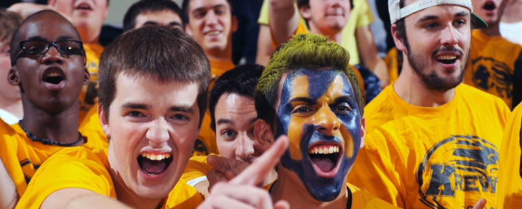 Kent State student fans enjoy Kent State's win over Robert Morris during the ESPN Tip-Off Marathon game in the MAC Center.