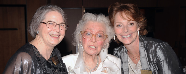 Jean Druesedow, director of the Kent State University Museum, Hollywood legend Ann Rutherford and Shawn Gordon enjoy the "25 Years of Dazzle" dinner in the Kent State Ballroom.