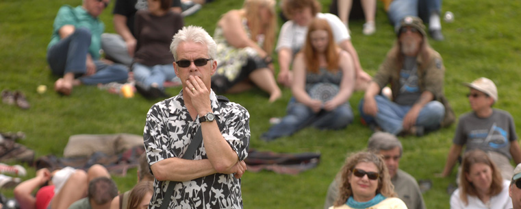 A member of the crowd gathered for the 42nd annual May 4 commemoration reacts to the words of one of the speakers.