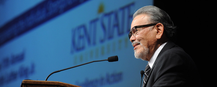 Carlos Muñoz Jr., Ph.D., speaks during the Martin Luther King Jr. celebration in the Kent Student Center Ballroom.