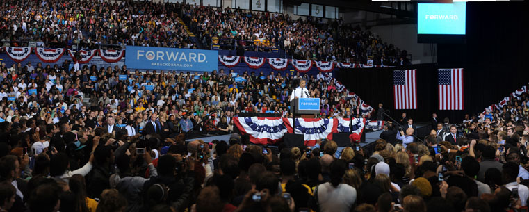 <p>A capacity crowd of more than 5,000 listened to President Obama speak in the MAC Center.</p>