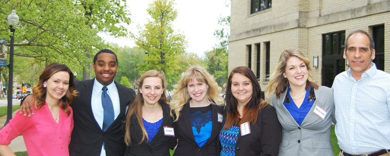 <p>The Public Relations Student Society of America named a team of Kent State University students as the second-place finisher in the national PRSSA 2013 Bateman Case Study Competition. Pictured are professional advisor Erin Orsini; Kent State students Wezley Garlick, Kirsten Bowers, Caitlin Potts, Lyndsey Sager and Mary Kate Garvey; and faculty advisor Tim Roberts.</p>