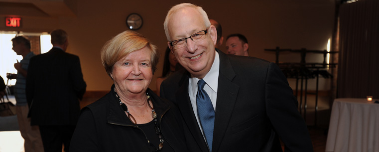 <p>President Lefton poses with State Representative Kathleen Chandler following his annual State of the University address.</p>