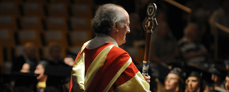 Dr. Paul Farrell was the macebearer during the August 2011 Commencement.