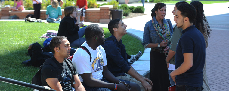 <p>A group of international students shares a laugh during lunch time in Risman Plaza.<br />
</p>