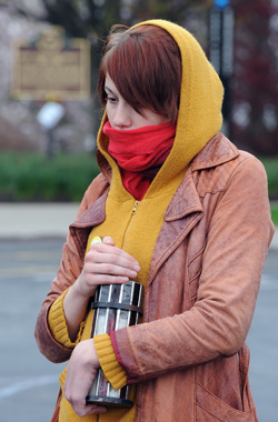 A Kent State student stands in silent commemoration of events at Kent State on May 4, 1970.