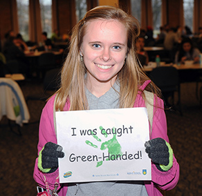 Kent State students are rewarded after making use of the university’s recycling bins around campus during this year’s RecycleMania. Once a student recycled a product, they received a prize from the RecycleMania Committee.